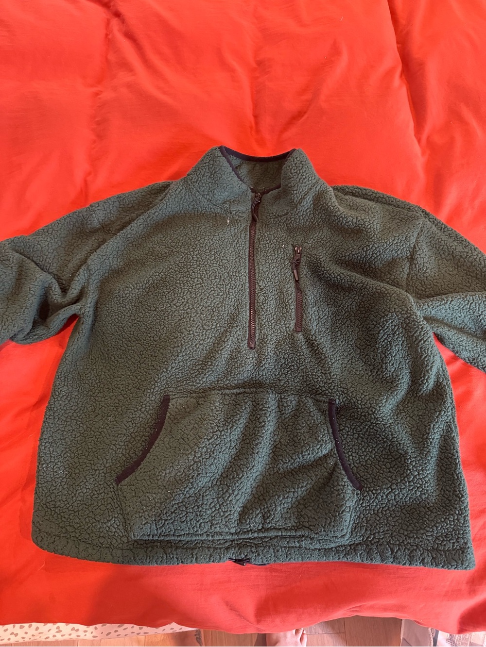 Macy's Olive Green Sherpa Half-Zip Pullover